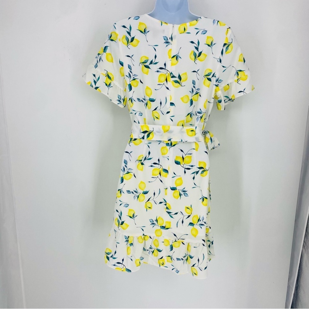 Banana Republic Lemon Print Frill Fit-and-Flare Ruffle Dress Size 4 Tie Waist - Picture 6 of 8